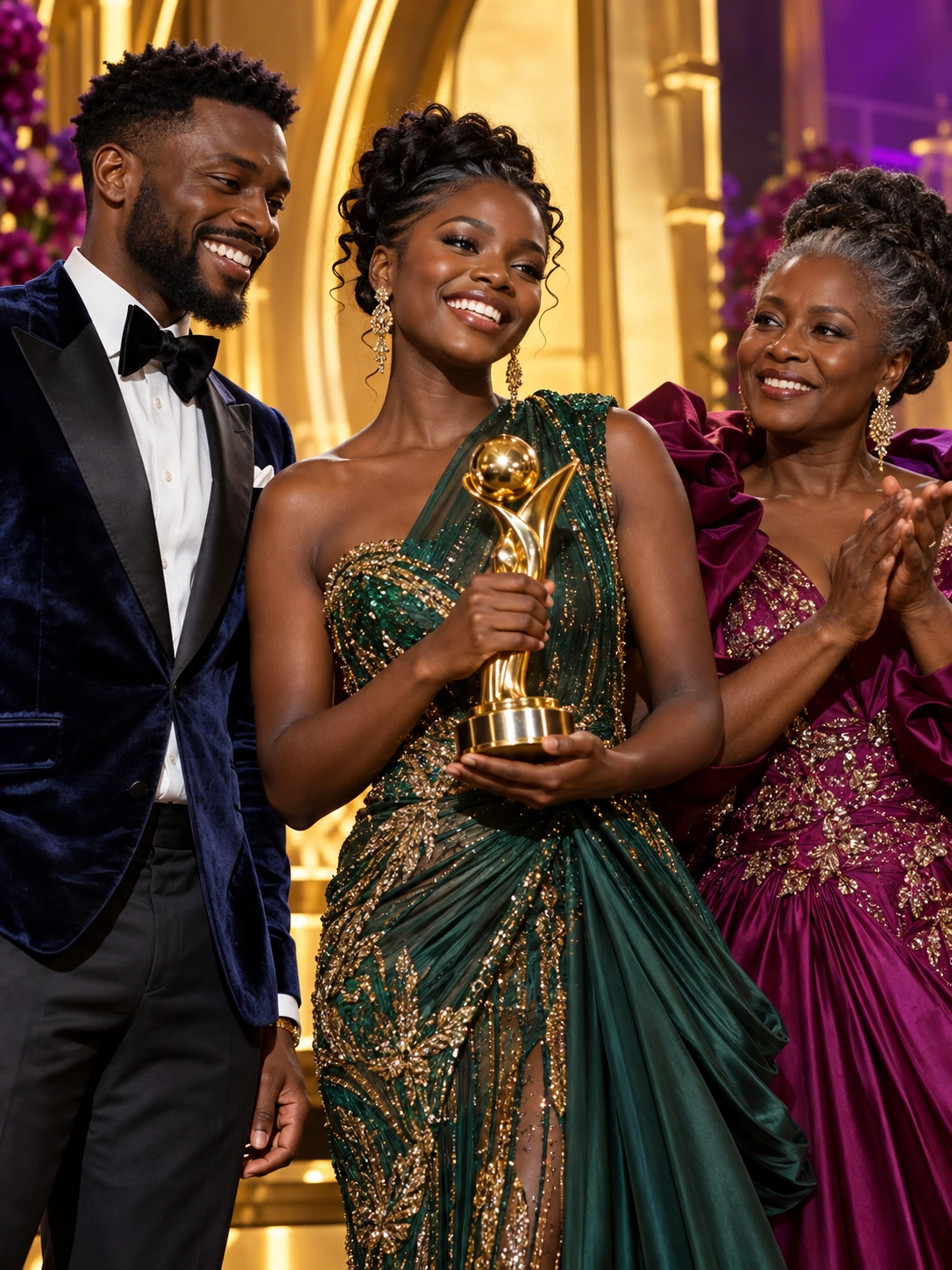 A family celebrating an award together